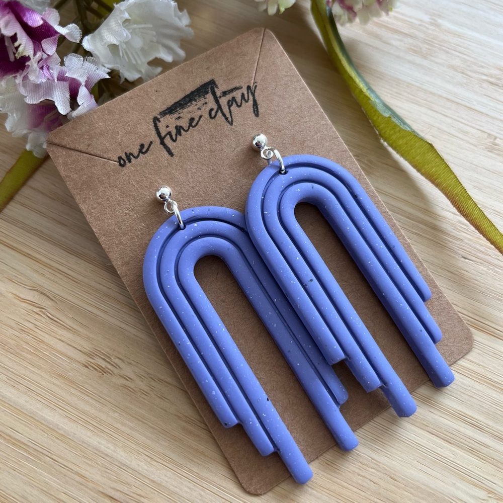 Speckled Purple Clay Arch Dangle Earrings